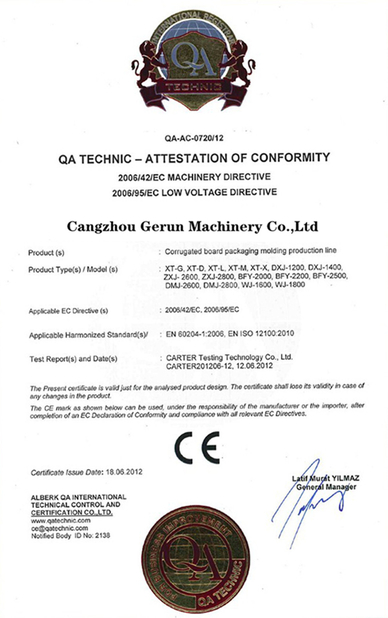 Çin Cangzhou Gerun Machinery Co.,Ltd Sertifikalar